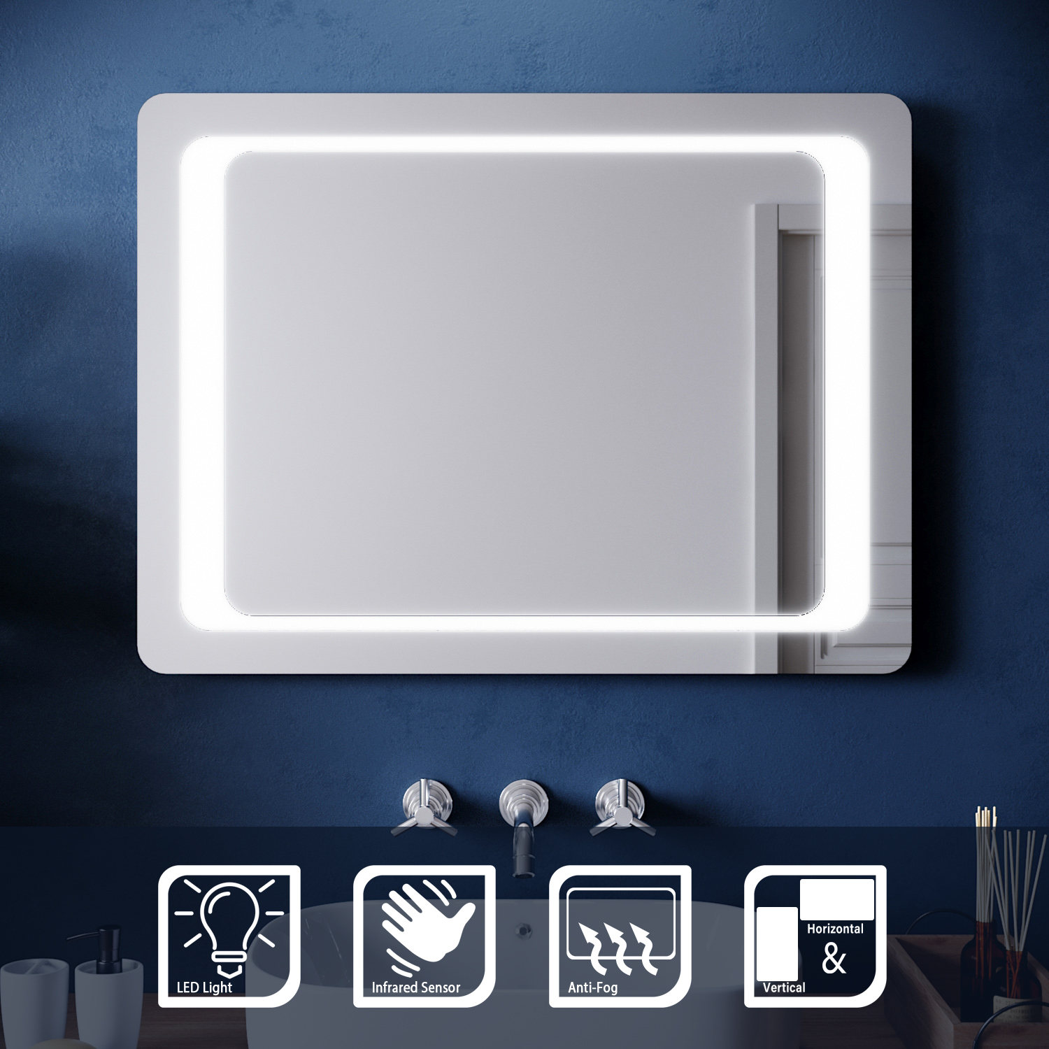 Wall Hung Bathroom Illuminated Led Mirror Ir Sensor Switch Demister Ebay 